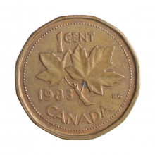 Moeda KM#132 1 Cent 1983 MBC Canadá América Bronze Ø19,1mm 2,5gr.