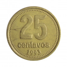 Moeda KM#110.2 25 Centavos 1993 MBC Argentina América Bronze Alumínio Ø24,2mm 5,4gr.