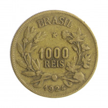 Moeda V-128 1000 Réis 1924 MBC Bronze Alumínio Ø27mm 8gr.