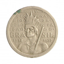 Moeda V-135 100 Réis 1932 MBC Vicentina 4º Centenário da Colonização do Brasil Cupro Níquel Ø20mm 5gr.
