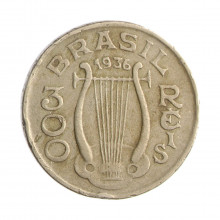 Moeda V-146 300 Réis 1936 MBC Carlos Gomes Cupro Níquel Ø25mm 8gr.