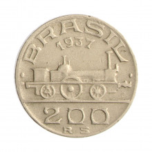Moeda V-144 200 Réis 1937 MBC Visconde de Mauá Cupro Níquel Ø23mm 6gr.