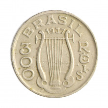 Moeda V-147 300 Réis 1937 MBC Carlos Gomes C/Sinais de Verniz Cupro Níquel Ø25mm 8gr.