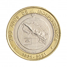 Moeda KM#241 500 Colones 2021 FC Costa Rica América 200 Anos da Independência Bimetálico Ø28mm 10,5gr.