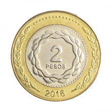 Moeda KM#165 2 Pesos 2016 FC Argentina América Bimetálico Ø24,5mm 7,2gr.