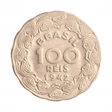 Moeda V-165 100 Réis 1942 MBC/SOB Níquel Rosa Ø17mm 2,5gr.