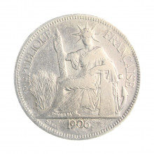 Moeda KM#5a.1 1 Piastre 1906 A MBC Indochina Francesa Ásia Prata 0.900 Ø39mm 27gr.