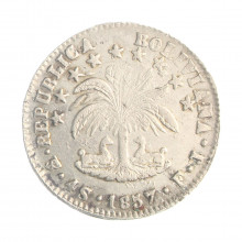 Moeda KM#123.2 4 Soles 1857 MBC Bolívia América Prata 0.667 Ø31,3mm 13,5gr.