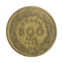 Moeda V-175 500 Réis 1939 MBC Machado de Assis Bronze Alumínio Ø22,5mm 5gr.
