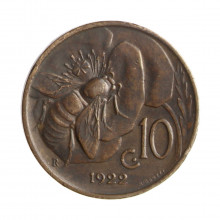 Moeda KM#60 5 Centesimi 1922 R MBC+ Itália Europa Cobre Ø22,5mm 5,34gr.