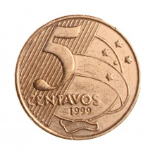 Moeda V-465 5 Centavos 1999 MBC+ Data Difícil Aço Revestido de Cobre Ø22mm 4,1gr.