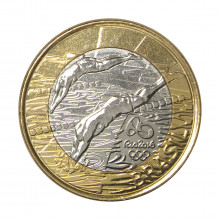 Moeda V-607 1 Real 2014 SOB Natação Bimetálico Ø27mm 7gr.