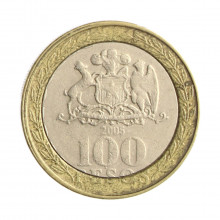 Moeda KM#236 100 Pesos 2005 SO MBC Chile América Bimetálico Ø23,5mm 7,58gr.