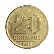 Moeda V-187a 20 Centavos 1945 MBC/SOB S/Sigla Bronze Alumínio Ø19mm 4gr.