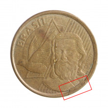 Moeda V-483 5 Centavos 2017 MBC Cunho Quebrado Aço R Cobre Ø22mm 4,1gr.*