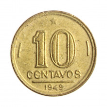 Moeda V-199 10 Centavos 1949 MBC C/Sinais de Limpeza Bronze Alumínio Ø17mm 3gr.