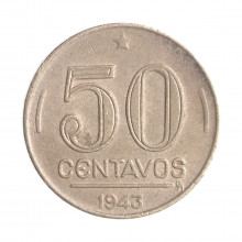 Moeda V-192a 50 Centavos 1943 MBC+ Níquel Rosa Ø21mm 5gr.