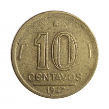 Moeda V-197 10 Centavos 1947 MBC Bronze Alumínio Ø17mm 3gr.