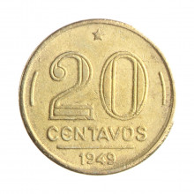 Moeda V-207 20 Centavos 1949 MBC C/Sinais de Limpeza Bronze Alumínio Ø19mm 4gr.