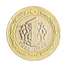 Moeda KM#1547 1 Lira 2022 FC Turquia Ásia 100º Aniversário da Grande Ofensiva Bimetálico Ø26,15mm 8,2gr.