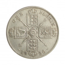 Moeda KM#817a 1 Florin 1920 MBC Reino Unido Europa Prata 0.500 Ø28,5mm 11,31gr.