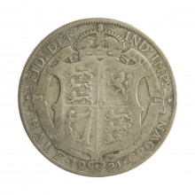 Moeda KM#818.1a ½ Crown 1921 MBC Reino Unido Europa Prata 0.500 Ø32,3mm 14,14gr.