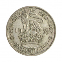 Moeda KM#853 1 Shilling 1939 MBC+ Reino Unido Europa Prata 0.500 Ø23,5mm 5,66gr.
