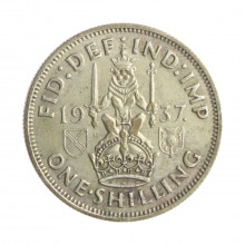 Moeda KM#854 1 Shilling 1937 MBC+ Reino Unido Europa Prata 0.500 Ø23,5mm 5,66gr.