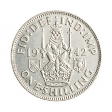 Moeda KM#854 1 Shilling 1942 MBC+ Reino Unido Europa Prata 0.500 Ø23,5mm 5,66gr.
