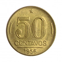 Moeda V-223 50 Centavos 1956 MBC/SOB Bronze Alumínio Ø21mm 5gr.