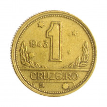 Moeda V-225 1 Cruzeiro 1943 MBC C/Sinais de Limpeza Bronze Alumínio Ø23mm 7gr.