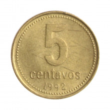 Moeda KM#109 5 Centavos 1992 MBC Argentina América Bronze Alumínio Ø17,2mm 2,02gr.