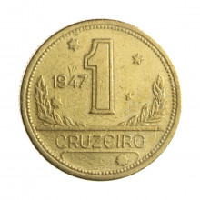 Moeda V-229 1 Cruzeiro 1947 MBC C/Sinais de Limpeza Bronze Alumínio Ø23mm 7gr.