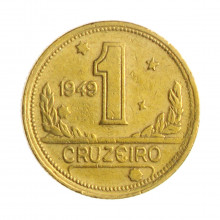 Moeda V-230 1 Cruzeiro 1949 MBC C/Sinais de Limpeza Bronze Alumínio Ø23mm 7gr.