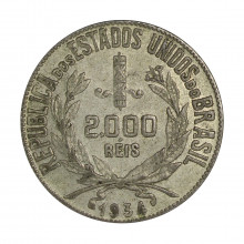 Moeda P-718 2000 Réis 1934 MBC+ Prata 500 Ø26mm 8gr.
