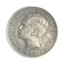 Moeda KM#548 100 Réis 1909 MBC+ Portugal Europa Manuel II Prata 0.835 Ø20mm 2,5gr.