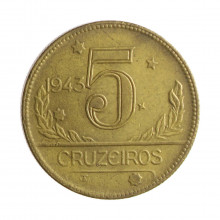 Moeda V-253 5 Cruzeiros 1943 MBC+ Bronze Alumínio Ø27mm 9gr.