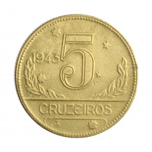 Moeda V-253 5 Cruzeiros 1943 MBC+ Bronze Alumínio Ø27mm 9gr.