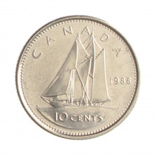 Moeda KM#77.2 10 Cents 1988 MBC Canadá América Níquel Ø18,03mm 2,07gr.