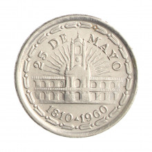 Moeda KM#58 1 Peso 1960 (1810) MBC Argentina América 150º Aniversário Revolução Maio Aço R Níquel Ø25,5mm 6,5gr.