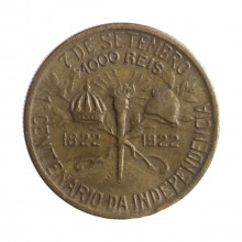 Moeda V-123 1000 Réis 1922 MBC "1º Centenário Da Independência" Bronze Alumínio Ø26,7mm 8gr.