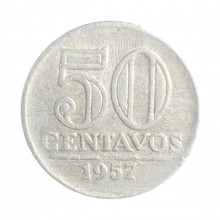 Moeda V-269 50 Centavos 1957 MBC Alumínio Ø21mm 1,7gr.