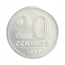 Moeda V-268 20 Centavos 1961 FC Data Difícil Alumínio Ø19mm 1,4gr.