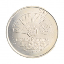 Moeda Km#707 1000 Escudos 1998 FC Portugal Europa Expo Ano Internacional dos Oceanos Prata 0.500 Ø40mm 28,2gr.