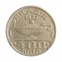 Moeda V-150 400 Réis 1937 MBC C/Sinais de Verniz Cupro Níquel Ø28mm 10gr.*