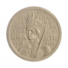 Moeda V-135 100 Réis 1932  MBC+  Vicentina 4º Centenário da Colonização do Brasil Cupro Níquel  Ø20mm 5gr.