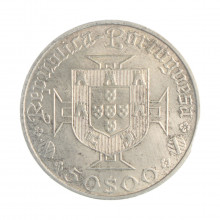 Moeda KM#598 50 Escudos 1969 MBC+ Portugal Europa 500º aniversário do nascimento de Vasco da Gama Prata 0.650 Ø34mm 1