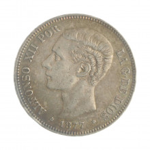 Moeda KM#676 5 Pesetas  1877  MBC+ Espanha Europa   Prata 0.900 Ø37mm 25gr.