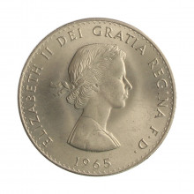 Moeda KM#910 1 Crown  1965  SOB Reino Unido Europa  Morte de Sir Winston Churchill, 1965 Cupro Níquel  Ø38,61mm 28,28gr.