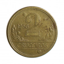 Moeda V-251 2 Cruzeiros 1956 MBC+ Data Difícil Bronze Alumínio Ø25mm 8gr.